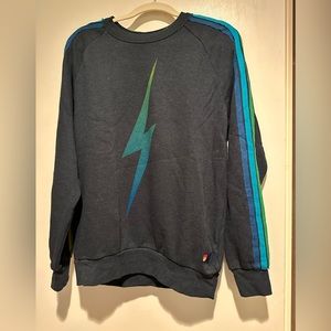 Aviator Nation charcoal sweatshirt green blue bolt and stripes